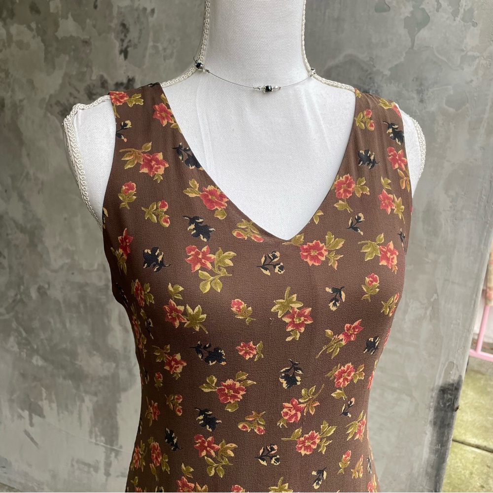 Jones New York Brown Floral Midi Dress with Pink and Yellow Accents - Picture 3 of 5